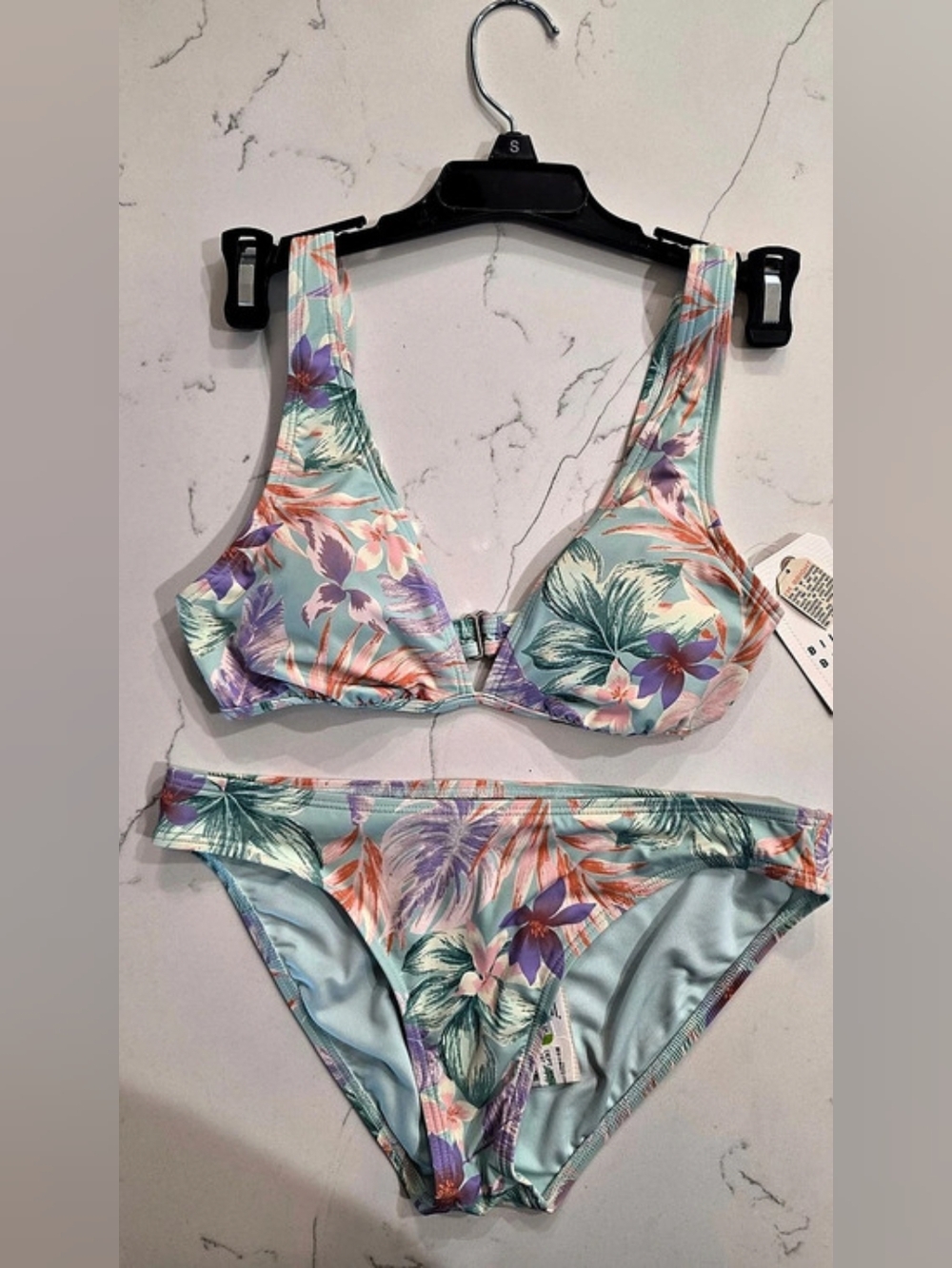 NWT Billabong Wave Haze Floral Bikini Two Piece Set Coastal Green Women Small